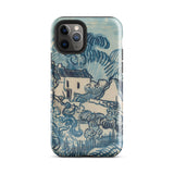 Blue Landscape with Houses - Vincent Van Gogh Phone Case Iphone 11 Pro / Gloss Blue Cream-colored Phone Case Stylized Landscape Design