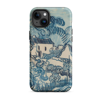 Blue Landscape with Houses - Vincent Van Gogh Phone Case Iphone 15 Plus / Matte Blue Cream-colored Phone Case Stylized Landscape Design