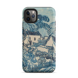 Blue Landscape with Houses - Vincent Van Gogh Phone Case Iphone 11 Pro Max / Matte Blue Cream-colored Phone Case Stylized Landscape Design