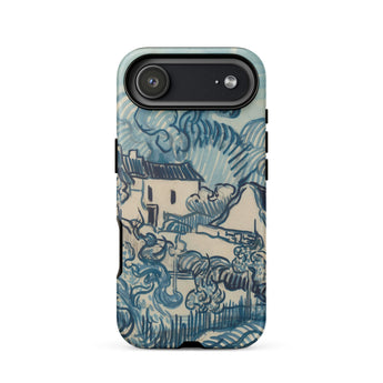 Blue Landscape with Houses - Vincent Van Gogh Phone Case Iphone 17 Air / Matte Blue Cream-colored Phone Case Stylized Landscape Design