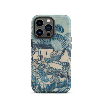 Blue Landscape with Houses - Vincent Van Gogh Phone Case Iphone 13 Pro / Matte Blue Cream-colored Phone Case Stylized Landscape Design