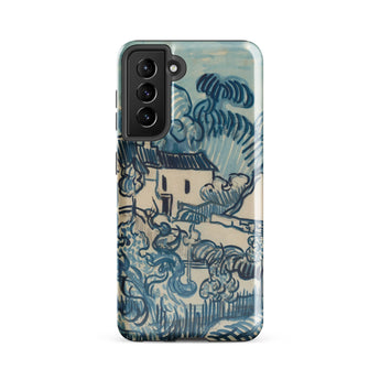 Blue Landscape with Houses - Vincent Van Gogh Phone Case Samsung Galaxy S21 Fe / Gloss Phone Case Stylized Blue Cream Landscape Design