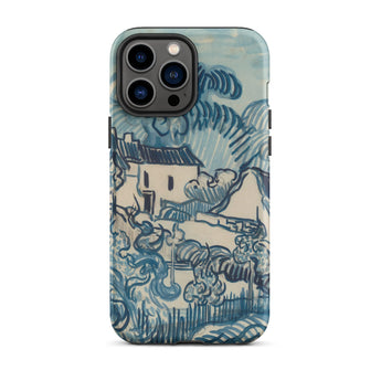 Blue Landscape with Houses - Vincent Van Gogh Phone Case Iphone 13 Pro Max / Matte Blue White Illustrated Phone Case Stylized Village Scene