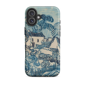 Blue Landscape with Houses - Vincent Van Gogh Phone Case Iphone 16 Plus / Matte Cream-colored Stylized Design Reminiscent Gogh’s Reed, Pen