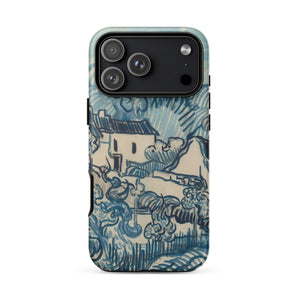 Blue Landscape with Houses - Vincent Van Gogh Phone Case Iphone 17 Pro Max / Matte Blue Cream-colored Phone Case Stylized Landscape Design
