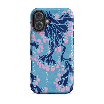 Blue and Pink Pochoir Florals - E.a. Seguy Phone Case Iphone 16 Plus / Matte Blue Floral Patterned Phone Case Indigo Blooms Drifts, Pink