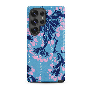 Blue and Pink Pochoir Florals - E.a. Seguy Samsung Case, Galaxy S25 Ultra / Matte, Blue Phone Case Pink Dark Floral Pattern