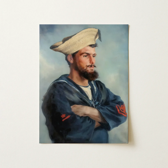 Bluejacket Hms ?Comus’ - Attributed to Louise Caroline Alberta Art Print / Canvas Framed Oil Painting Bearded Sailor Navy Blue Uniform Hms C