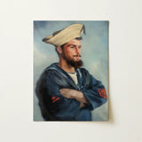 Bluejacket Hms ?Comus’ - Attributed to Louise Caroline Alberta Art Print / Canvas Framed Oil Painting Bearded Sailor Navy Blue Uniform Comus,