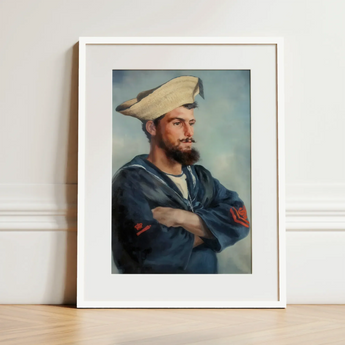 Bluejacket Hms ?Comus’ - Attributed to Louise Caroline Alberta Art Print / Canvas Framed Portrait Bearded Man Navy Blue Uniform Straw Hms C