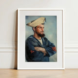 Bluejacket Hms ?Comus’ - Attributed to Louise Caroline Alberta Art Print / Canvas Framed Portrait Bearded Man Navy Blue Uniform Straw Comus, R
