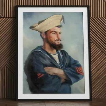 Bluejacket Hms ?Comus’ - Attributed to Louise Caroline Alberta Art Print / Canvas Framed Portrait Bearded Sailor Navy Blue Uniform Red Comus,