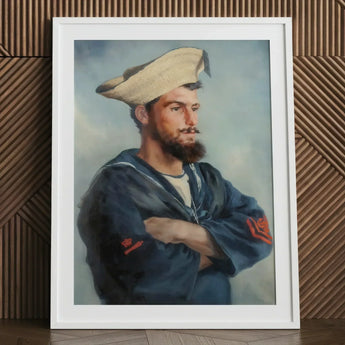 Bluejacket Hms ?Comus’ - Attributed to Louise Caroline Alberta Art Print / Canvas Framed Portrait Bearded Sailor Navy Blue Uniform Red Comus,