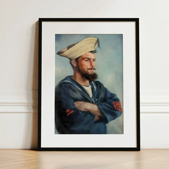 Bluejacket Hms ?Comus’ - Attributed to Louise Caroline Alberta Art Print / Canvas Framed Portrait Bearded Sailor Navy Blue Uniform Red Comus,