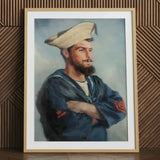 Bluejacket Hms ?Comus’ - Attributed to Louise Caroline Alberta Art Print / Canvas Framed Portrait Bearded Sailor Navy Blue Uniform Red Comus,