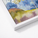 White Framed Watercolor Painting Blended Blues Greens Earthy Feure’s Boomrijk Landscape, Art Nouveau Movement’s Graceful Fusion, Epitomizes