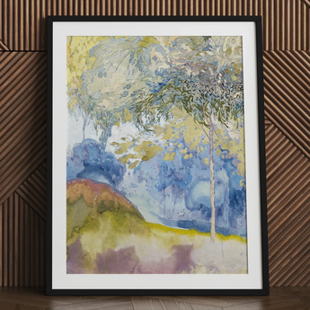 Boomrijk Landscape - Georges De Feure Art Nouveau Print / Canvas Framed Watercolor Landscape Painting Soft Blues Yellows Greens Feure’s