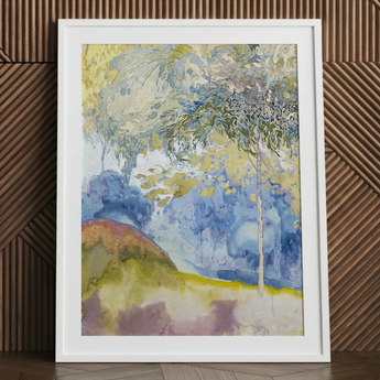 Boomrijk Landscape - Georges De Feure Art Nouveau Print / Canvas White-framed Watercolor Landscape Painting Trees Soft Blues Yellows
