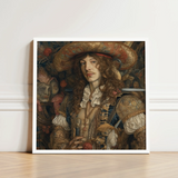 Framed Portrait Man Ornate Historical Attire Long Curly Gay Renaissance Cowboy, Art, Print