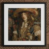 Botticelli’s Outlaw - Gay Renaissance Cowboy Art Print / Canvas Framed Portrait Man Ornate 17th-century Attire Intricate Gold Gay