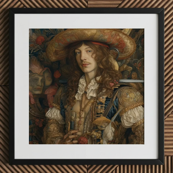 Botticelli’s Outlaw - Gay Renaissance Cowboy Art Print / Canvas Framed Portrait Man Ornate 17th-century Attire Intricate Gold Gay