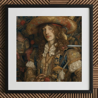 Botticelli’s Outlaw - Gay Renaissance Cowboy Art Print / Canvas Framed Portrait Man Ornate 17th-century Attire Intricate Gold, Prints