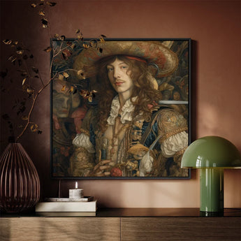 Botticelli’s Outlaw - Gay Renaissance Cowboy Art Print / Canvas Framed Portrait Man Ornate 17th-century Attire Intricate Gold, Prints