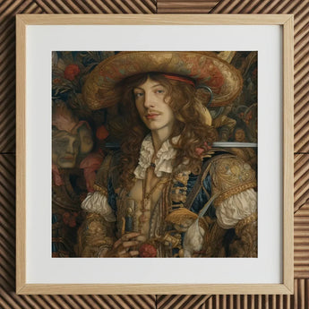 Botticelli’s Outlaw - Gay Renaissance Cowboy Art Print / Canvas Framed Portrait Man Ornate 17th-century Attire Rich Gold Gay Renaissance