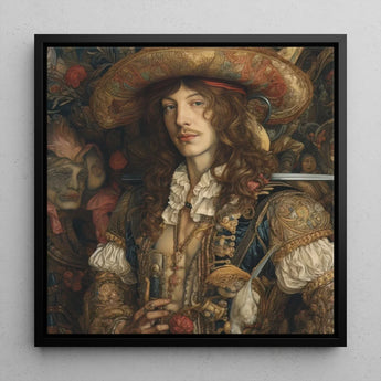 Botticelli’s Outlaw - Gay Renaissance Cowboy Art Print / Canvas Framed Portrait Man Ornate 17th-century Attire Rich Gold, Prints