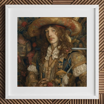Botticelli’s Outlaw - Gay Renaissance Cowboy Art Print / Canvas Framed Portrait Man Ornate Historical Attire Intricate Gold, Prints