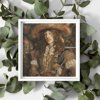 Botticelli’s Outlaw - Gay Renaissance Cowboy Art Print / Canvas Framed Portrait Man Ornate Historical Attire Intricate Gold Gay Renaissance