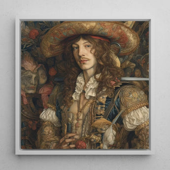 Botticelli’s Outlaw - Gay Renaissance Cowboy Art Print / Canvas Framed Portrait Man Ornate Historical Attire Long Curly, Prints