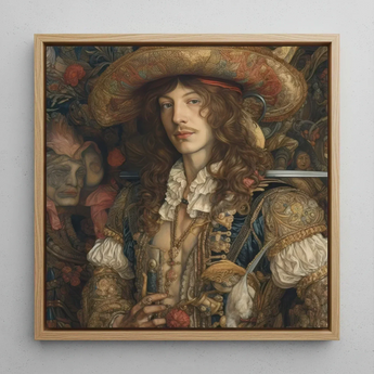 Botticelli’s Outlaw - Gay Renaissance Cowboy Art Print / Canvas Richly Detailed Portrait Painting Light Wood Frame Man Gay Renaissance