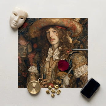 Botticelli’s Outlaw - Gay Renaissance Cowboy Art Print / Canvas Square Print Baroque-style Portrait Ornate Gold-trimmed Hat Richly Gay