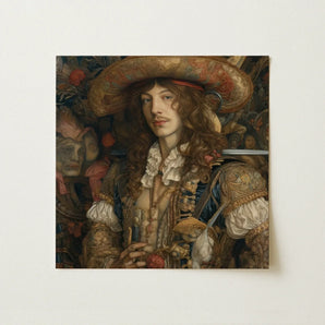 Botticelli’s Outlaw - Gay Renaissance Cowboy Art Print / Canvas Square Portrait Man Ornate 17th-century Attire, Prints