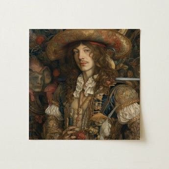 Botticelli’s Outlaw - Gay Renaissance Cowboy Art Print / Canvas Square Canvas Print Portrait Man Ornate 17th-century Attire Gay Renaissance