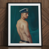 Bottoms Up - Schwuler mexikanischer Seemann Kunstdruck / Leinwand, 24x32’’ / 61x81cm / Schwarzer Rahmen / Passepartout, Poster-Drucke & visuelle Kunstwerke, Toby Leon