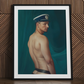 Bottoms Up - Schwuler mexikanischer Seemann Kunstdruck / Leinwand, 24x32’’ / 61x81cm / Schwarzer Rahmen / Passepartout, Poster-Drucke & visuelle Kunstwerke, Toby Leon