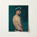 Bottoms Up - Gay Mexican Sailor Art Print / Canvas Detailed Oil Painting Man Profile Navy Blue, Sailor’s Essence, Seafaring Stare Prints