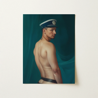 Bottoms Up - Gay Mexican Sailor Art Print / Canvas Detailed Oil Painting Man Profile Navy Blue Sailor Gay Mexican Sailor, Sailor’s Essence,