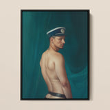 Bottoms Up - Gay Mexican Sailor Art Print / Canvas Framed Oil Painting Muscular Man Profile Navy Blue, Sailor’s Essence, Seafaring Stare