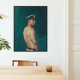 Bottoms Up - Gay Mexican Sailor Art Print / Canvas Framed Portrait Man Profile Navy Blue Captain’s Hat, Sailor’s Essence, Seafaring Stare