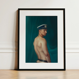 Bottoms Up - Gay Mexican Sailor Art Print / Canvas Framed Portrait Man Profile Navy Blue White Peaked Gay Mexican Sailor, Sailor’s Essence,