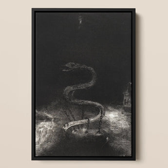 And Bound Him a Thousand Years - Odilon Redon Art Print / Canvas Black-framed Artwork Detailed Monochromatic Illustration Serpentine Figure