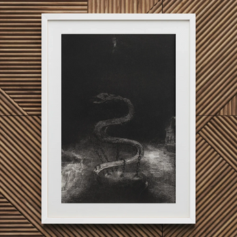 And Bound Him a Thousand Years - Odilon Redon Art Print / Canvas Framed Black White Artwork Chained Serpent Dark Cavernous Lies Coiled,