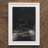 And Bound Him a Thousand Years - Odilon Redon Art Print / Canvas Framed Black White Artwork Chained Serpent Dark Cavernous Lies Coiled,