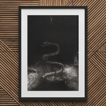 And Bound Him a Thousand Years - Odilon Redon Art Print / Canvas Framed Black White Artwork Chained Serpent Lies Coiled, Pallid Radiance
