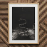 And Bound Him a Thousand Years - Odilon Redon Art Print / Canvas Framed Black White Chained Serpent Dark Ethereal Lies Coiled, Pallid