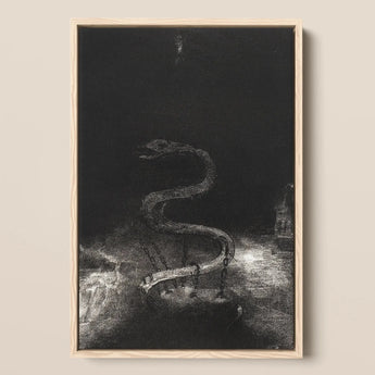 And Bound Him a Thousand Years - Odilon Redon Art Print / Canvas Framed Black-and-white Charcoal Serpentine Figure Intricate Textured Lines
