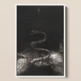 And Bound Him a Thousand Years - Odilon Redon Framed Canvas, 12x18’’ / 31x46cm / White Floating Frame, Dark Textured Painting Serpentine